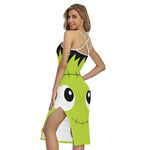 Cute Frankenstein Face Print Cross Back Cami Dress