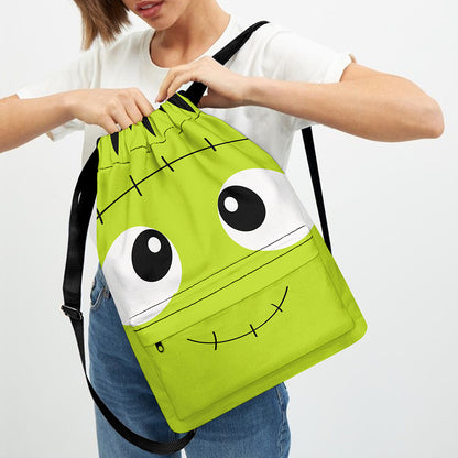 Cute Frankenstein Face Print Drawstring Backpack