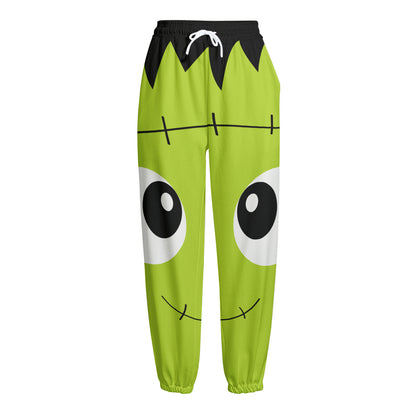 Cute Frankenstein Face Print Fleece Lined Knit Pants