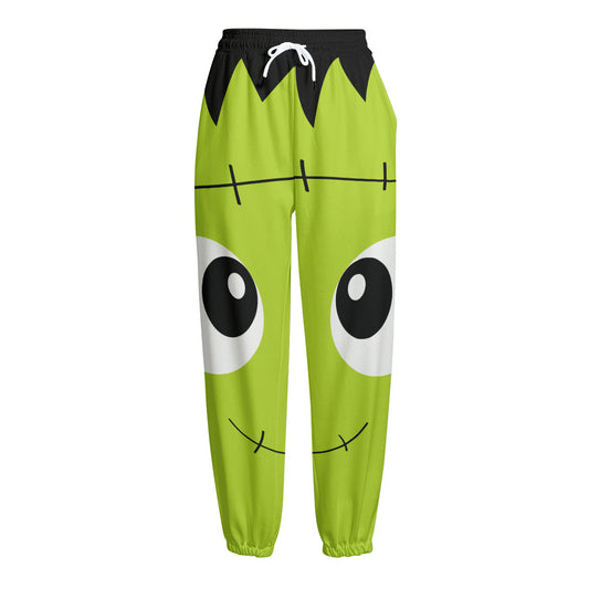 Cute Frankenstein Face Print Fleece Lined Knit Pants
