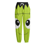 Cute Frankenstein Face Print Fleece Lined Knit Pants
