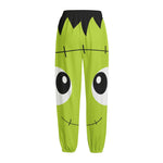 Cute Frankenstein Face Print Fleece Lined Knit Pants