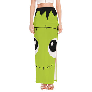 Cute Frankenstein Face Print High Slit Maxi Skirt