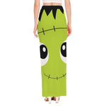 Cute Frankenstein Face Print High Slit Maxi Skirt