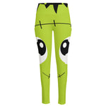 Cute Frankenstein Face Print High-Waisted Pocket Leggings