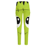 Cute Frankenstein Face Print High-Waisted Pocket Leggings