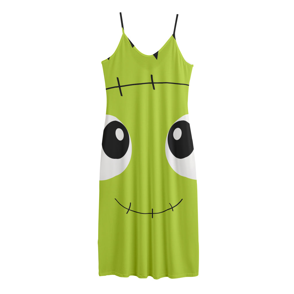 Cute Frankenstein Face Print Jersey Midi Cami Dress