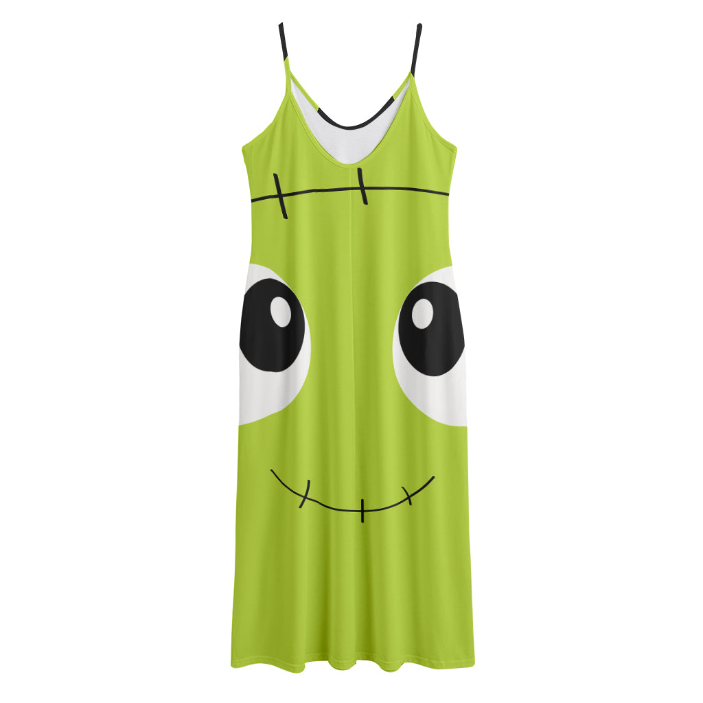 Cute Frankenstein Face Print Jersey Midi Cami Dress