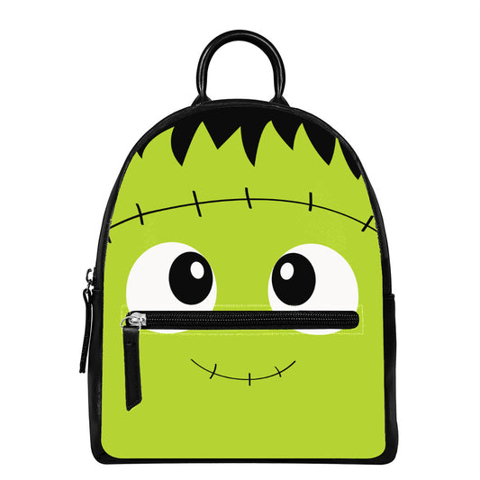 Cute Frankenstein Face Print Leather Backpack