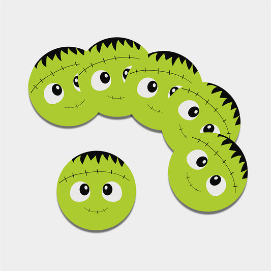 Cute Frankenstein Face Print Leather Coaster Set