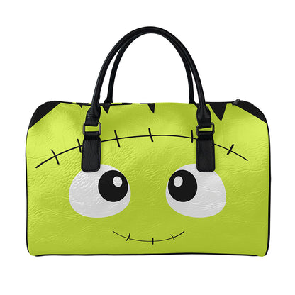 Cute Frankenstein Face Print Leather Duffle Bag