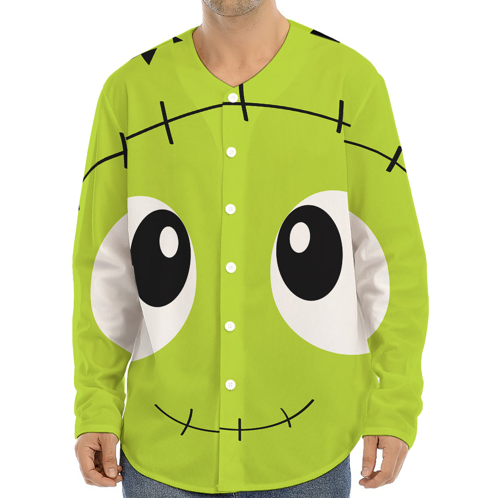 Cute Frankenstein Face Print Long Sleeve Baseball Jersey