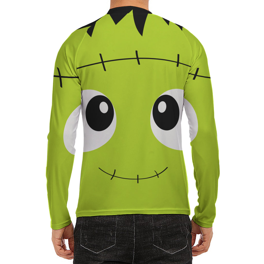 Cute Frankenstein Face Print Men's Long Sleeve Rash Guard