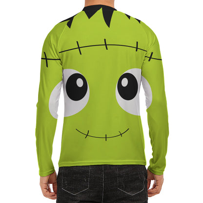 Cute Frankenstein Face Print Men's Long Sleeve Rash Guard