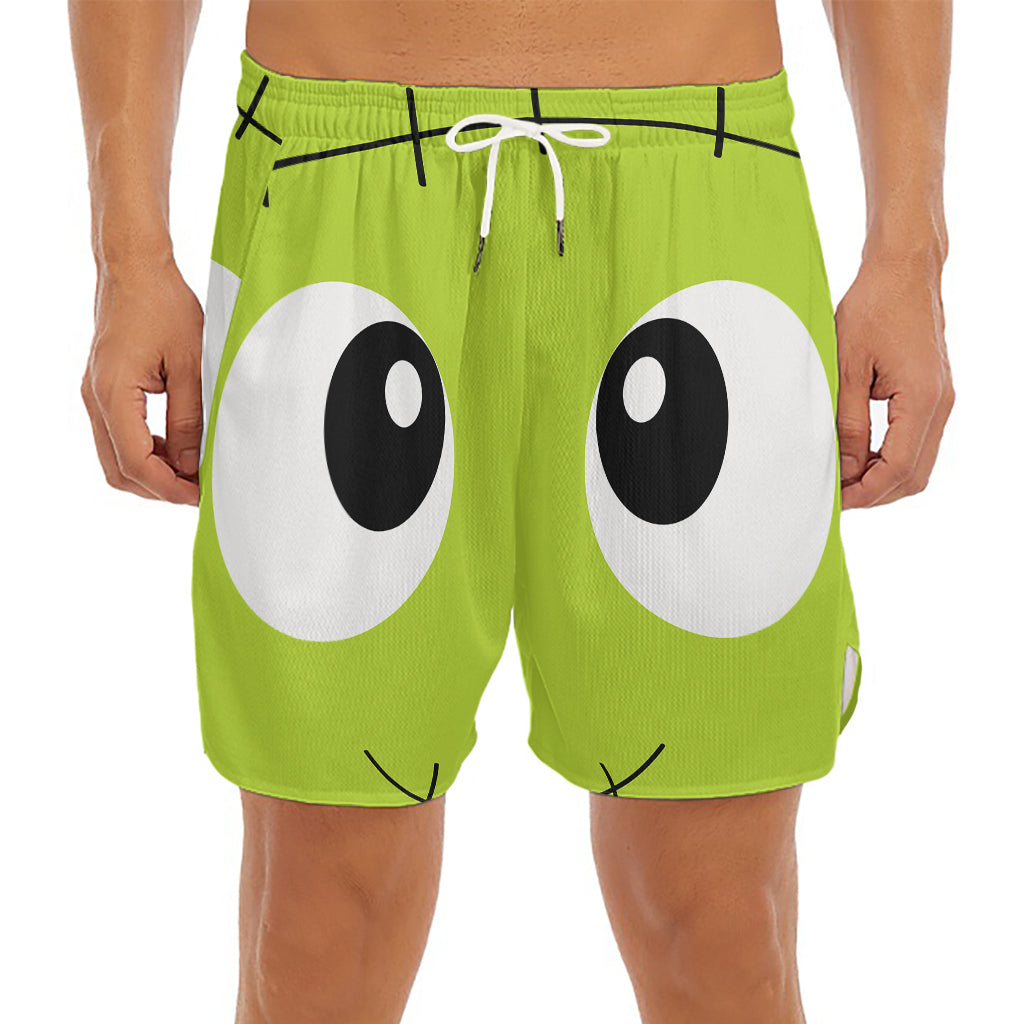 Cute Frankenstein Face Print Men's Split Running Shorts