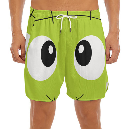 Cute Frankenstein Face Print Men's Split Running Shorts