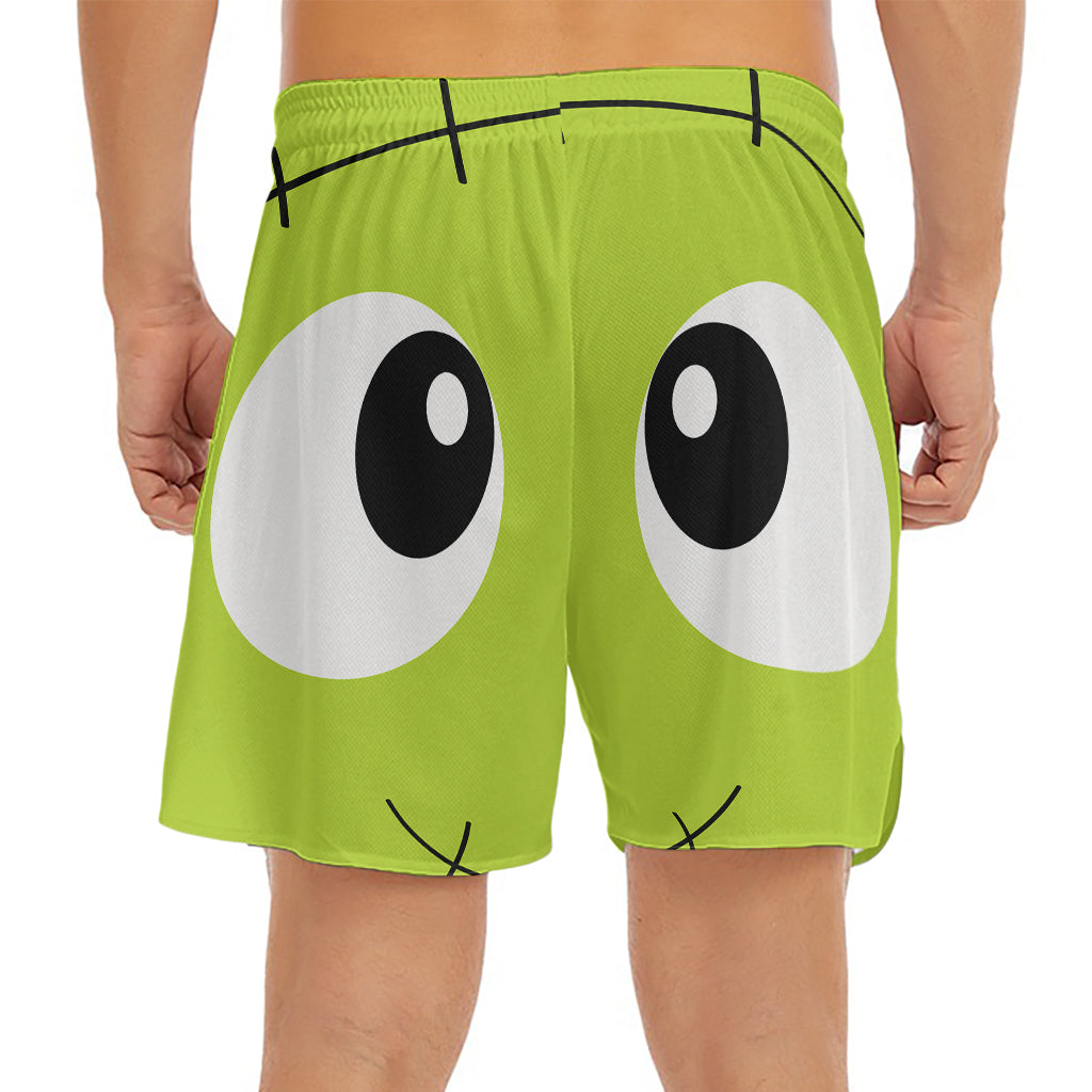Cute Frankenstein Face Print Men's Split Running Shorts