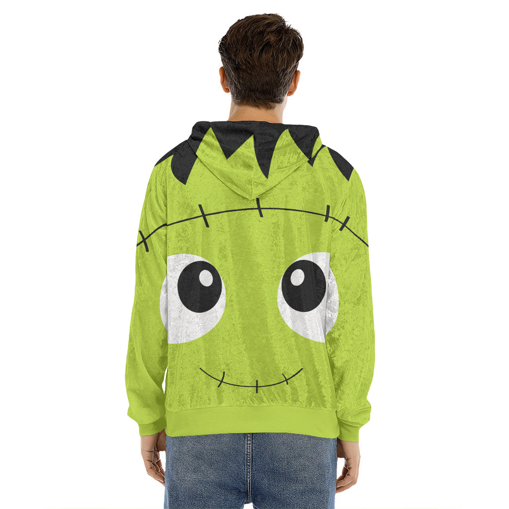 Cute Frankenstein Face Print Men's Velvet Pullover Hoodie