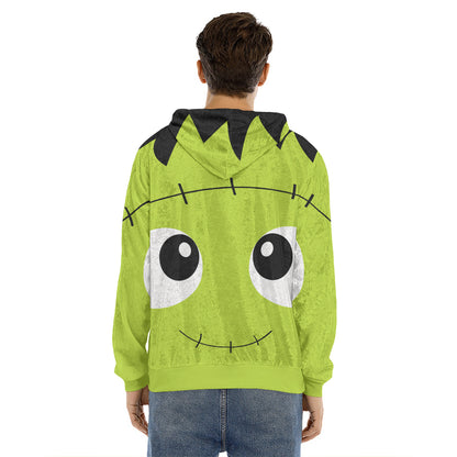 Cute Frankenstein Face Print Men's Velvet Pullover Hoodie