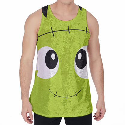 Cute Frankenstein Face Print Men's Velvet Tank Top