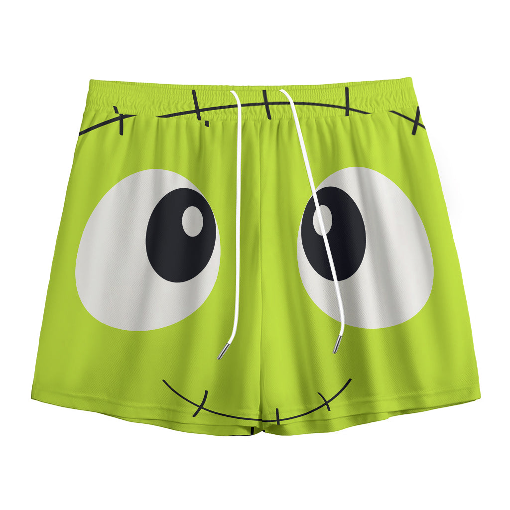 Cute Frankenstein Face Print Mesh Shorts