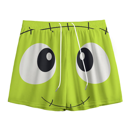 Cute Frankenstein Face Print Mesh Shorts