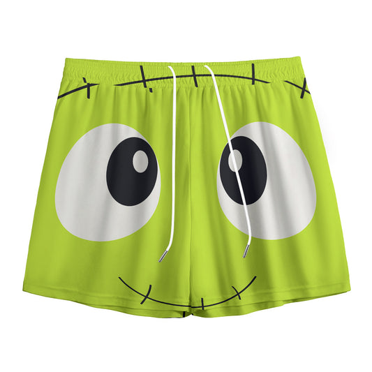 Cute Frankenstein Face Print Mesh Shorts