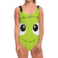 Cute Frankenstein Face Print One Piece Swimsuit