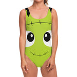 Cute Frankenstein Face Print One Piece Swimsuit
