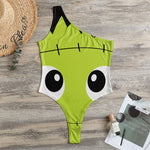 Cute Frankenstein Face Print One Shoulder Bodysuit