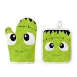 Cute Frankenstein Face Print Oven Mitt And Pot Holder Set