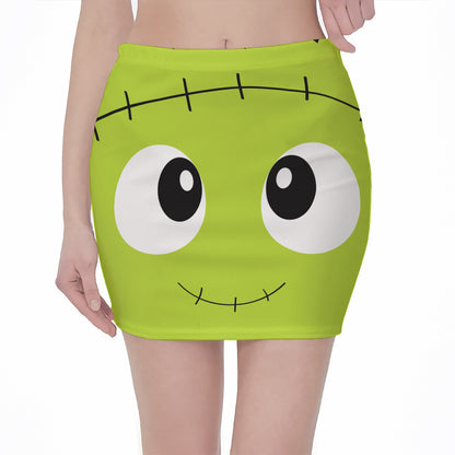 Cute Frankenstein Face Print Pencil Mini Skirt