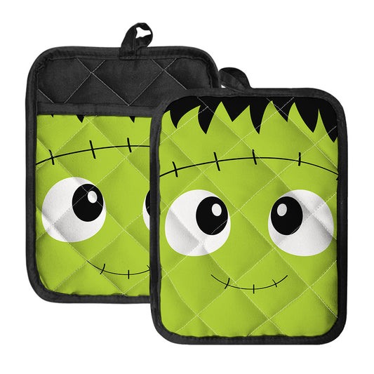 Cute Frankenstein Face Print Pot Holders With Pocket