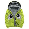 Cute Frankenstein Face Print Sherpa Lined Zip Up Hoodie