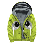 Cute Frankenstein Face Print Sherpa Lined Zip Up Hoodie
