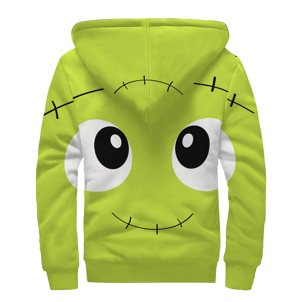 Cute Frankenstein Face Print Sherpa Lined Zip Up Hoodie
