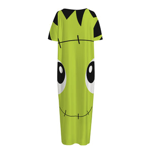 Cute Frankenstein Face Print Short Sleeve Long Nightdress