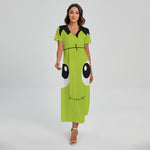 Cute Frankenstein Face Print Short Sleeve Maxi Dress