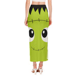 Cute Frankenstein Face Print Side Slit Maxi Skirt