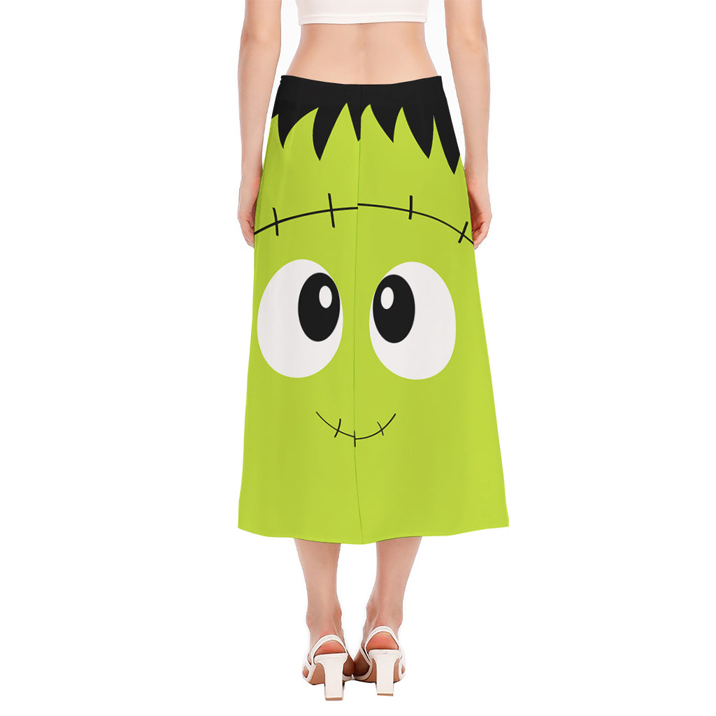 Cute Frankenstein Face Print Side Slit Midi Skirt