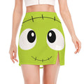 Cute Frankenstein Face Print Side Slit Mini Skirt
