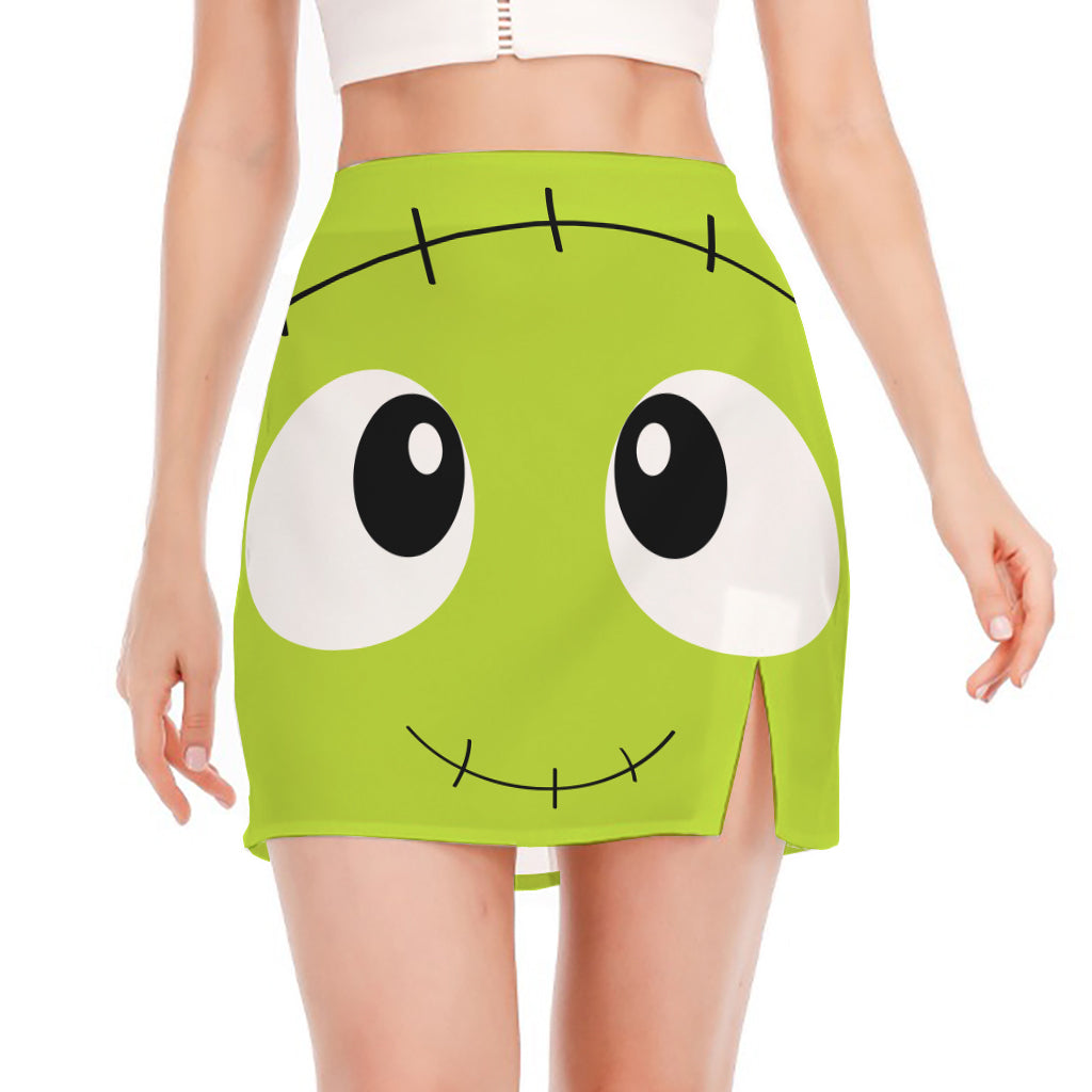 Cute Frankenstein Face Print Side Slit Mini Skirt
