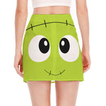 Cute Frankenstein Face Print Side Slit Mini Skirt