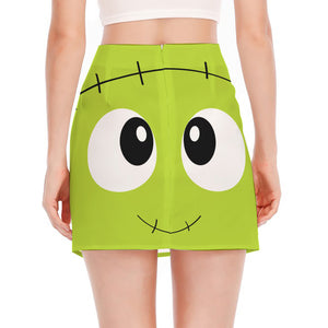 Cute Frankenstein Face Print Side Slit Mini Skirt