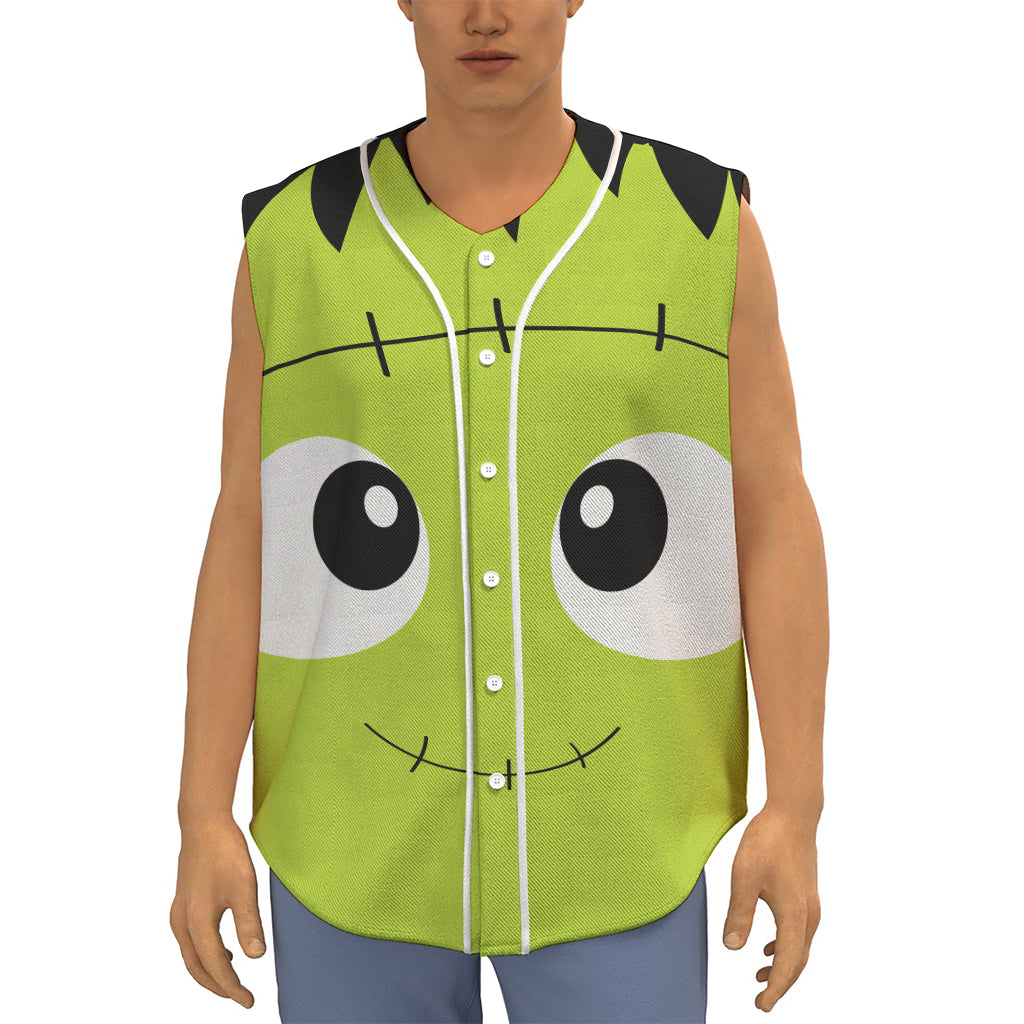 Cute Frankenstein Face Print Sleeveless Baseball Jersey