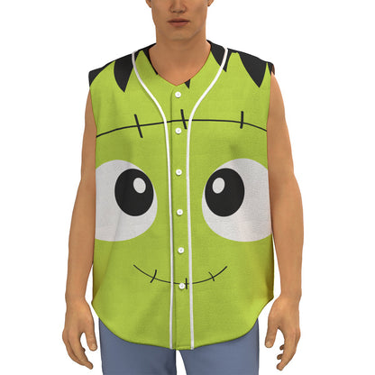 Cute Frankenstein Face Print Sleeveless Baseball Jersey