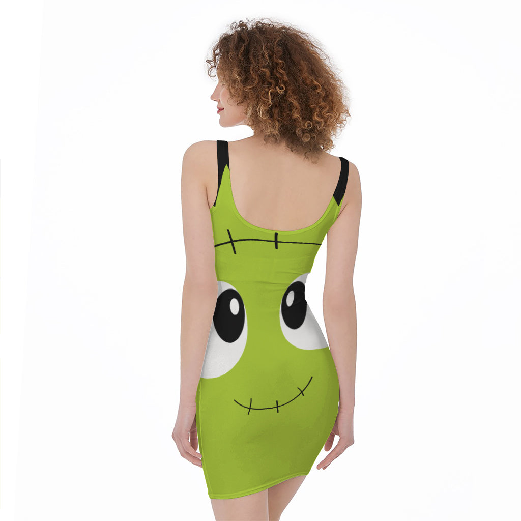 Cute Frankenstein Face Print Sleeveless Bodycon Dress