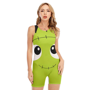 Cute Frankenstein Face Print Sleeveless One Piece Swimsuit