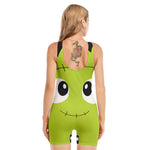 Cute Frankenstein Face Print Sleeveless One Piece Swimsuit