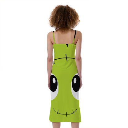 Cute Frankenstein Face Print Slim Fit Midi Cami Dress